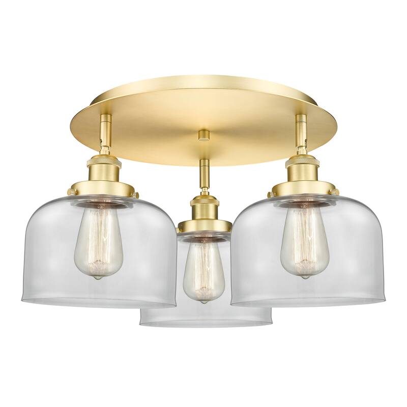 Innovations Lighting Bell - 3 Light 20" Flush Mount - Clear/Satin Gold