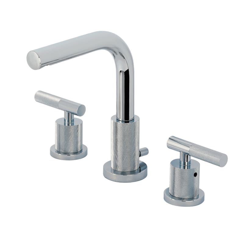 Kingston Brass Convergent Two-Handle 3-Hole Deck Mount Widespread Bathroom Faucet with Knurled Handle and Brass Pop-Up Drain