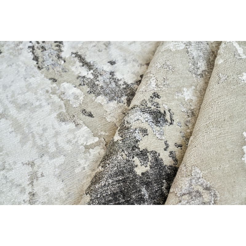 EXQUISITE RUGS Cosmo Hand-knotted Wool/Bamboo Silk Silver/Blue/Ivory Area Rug.