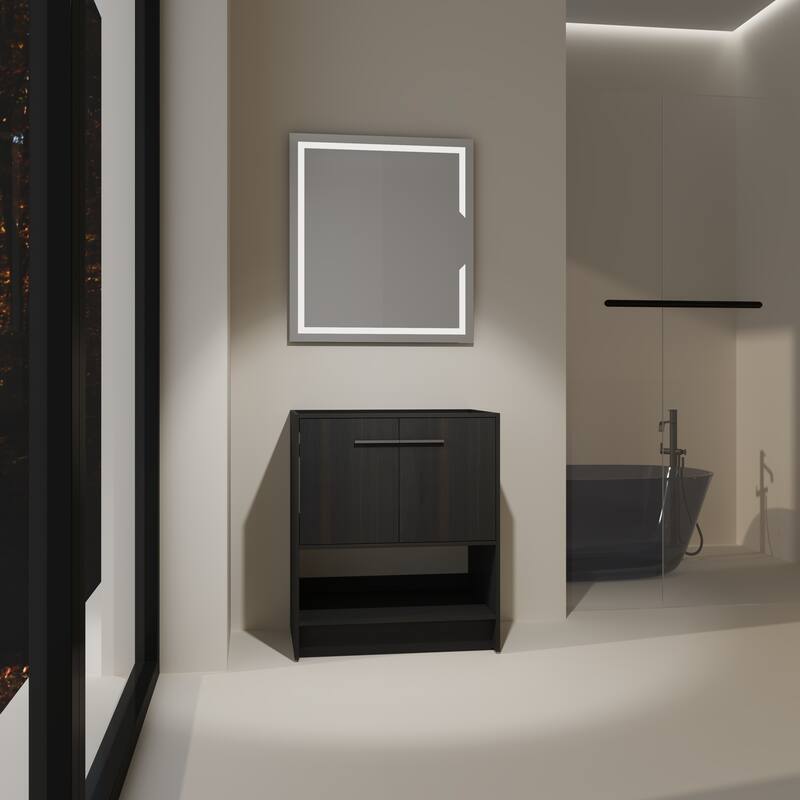 GDFStudio - Lisbon Modern Minimalist Freestanding Bathroom Vanity Cabinet with Soft Close Doors, Open Shelf, Sink NOT INCLUDED