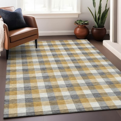 Machine Washable Indoor/ Outdoor Plaid Chantille Rug
