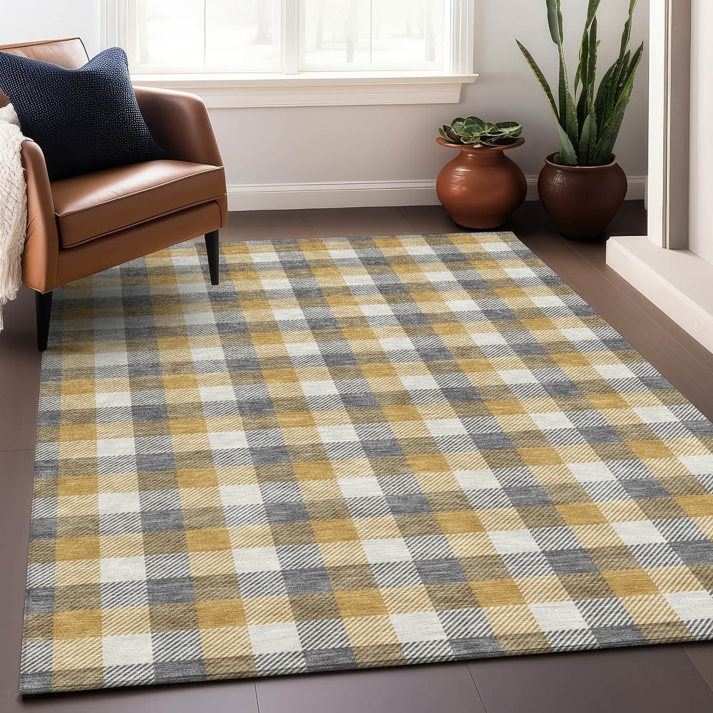 Machine Washable Indoor/ Outdoor Plaid Chantille Rug