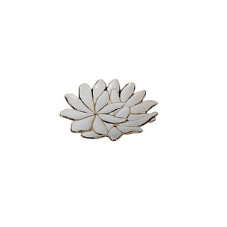 White Porcelain Flower Plate with Gold Edge, 13"