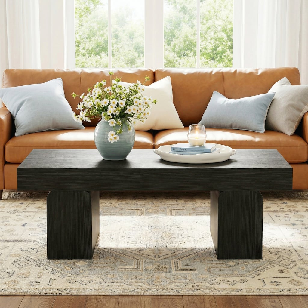 55.11" Double Pedestal Wood Coffee Table, Rectangular