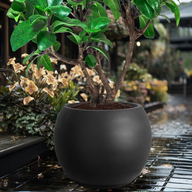 Modern Style Outdoor Planters for Porch, Round Planter with Drainage Hole, MgO Flower Pots,White/Black - N/A