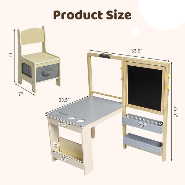 Wooden Easel for Kids, Kids Art Table and 2 Chairs