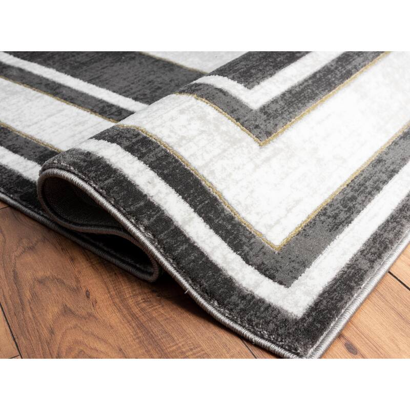 Brooklyn Collection Grey Border Area Rug
