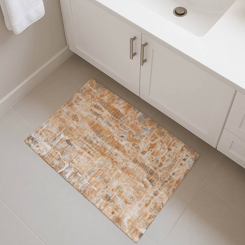 Premium Washable Super Soft Contemproary Rugged Mayfield Rug - Orange - 1'8" x 2'6"