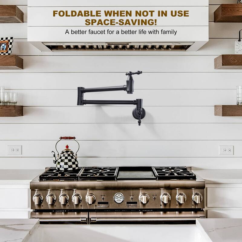 WOWOW Wall Mounted Pot Filler Faucet with Double Joint Swing Arms