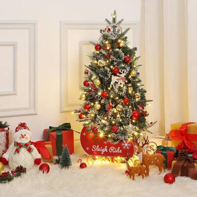 3Ft Snow Flocked Artificial Christmas Tree with Sleigh Base - N/A