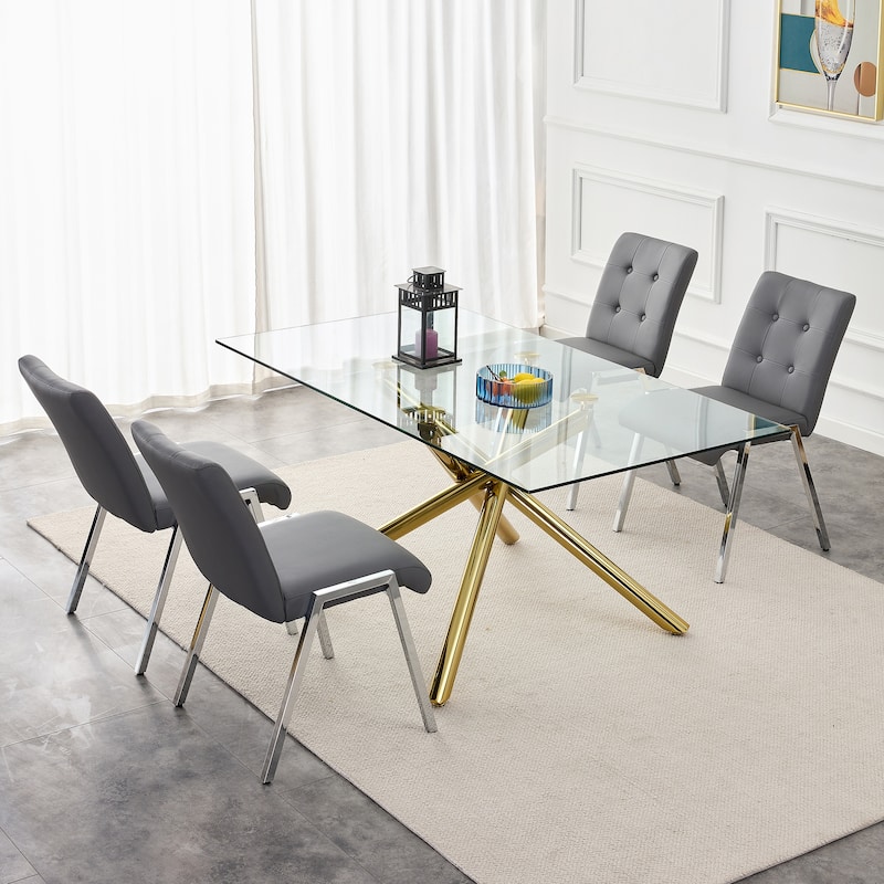 Armless High Backrest Dining Chair with Electroplated Metal Legs