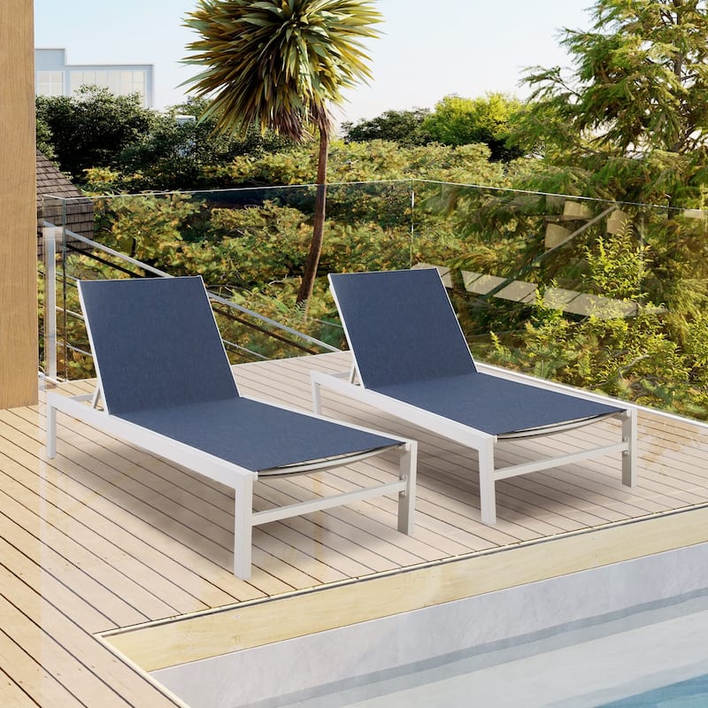 Patio Outdoor Aluminum Chaise Adjustable Recliner Lounger with Wheels - Navy