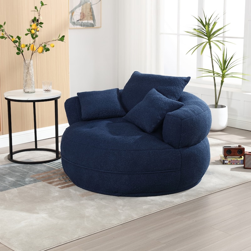 Boucle Upholstered Tufted Barrel Accent Living Room Chair With Toss Pillows