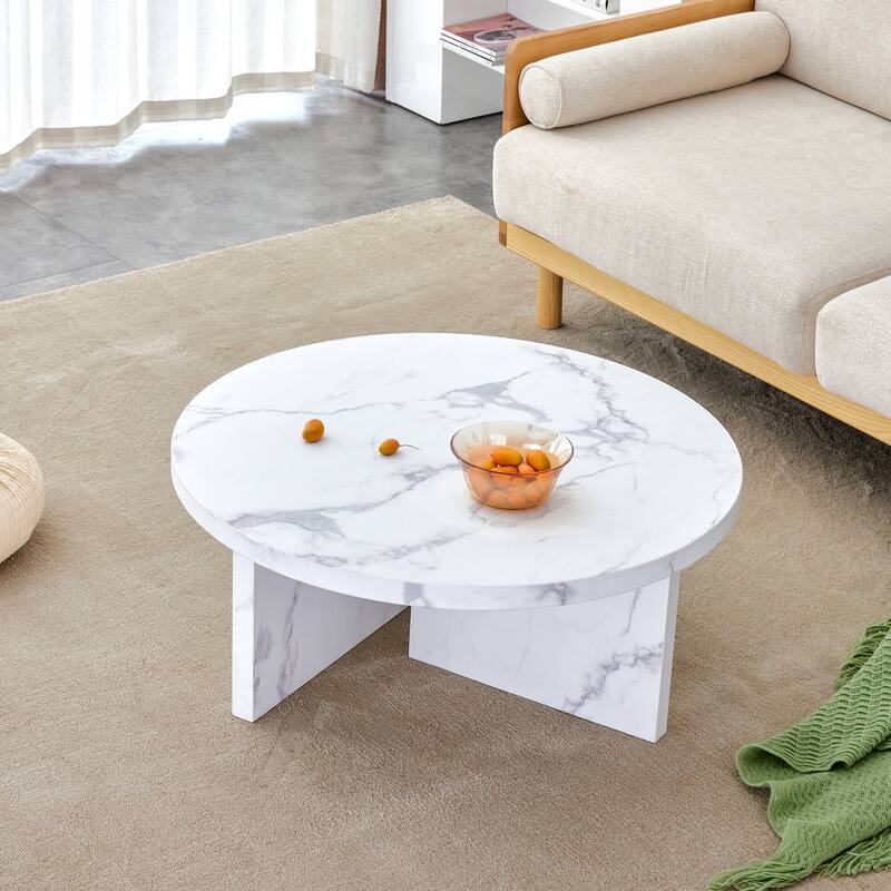 31.4-inch MDF Circular Patterned Coffee Table - White