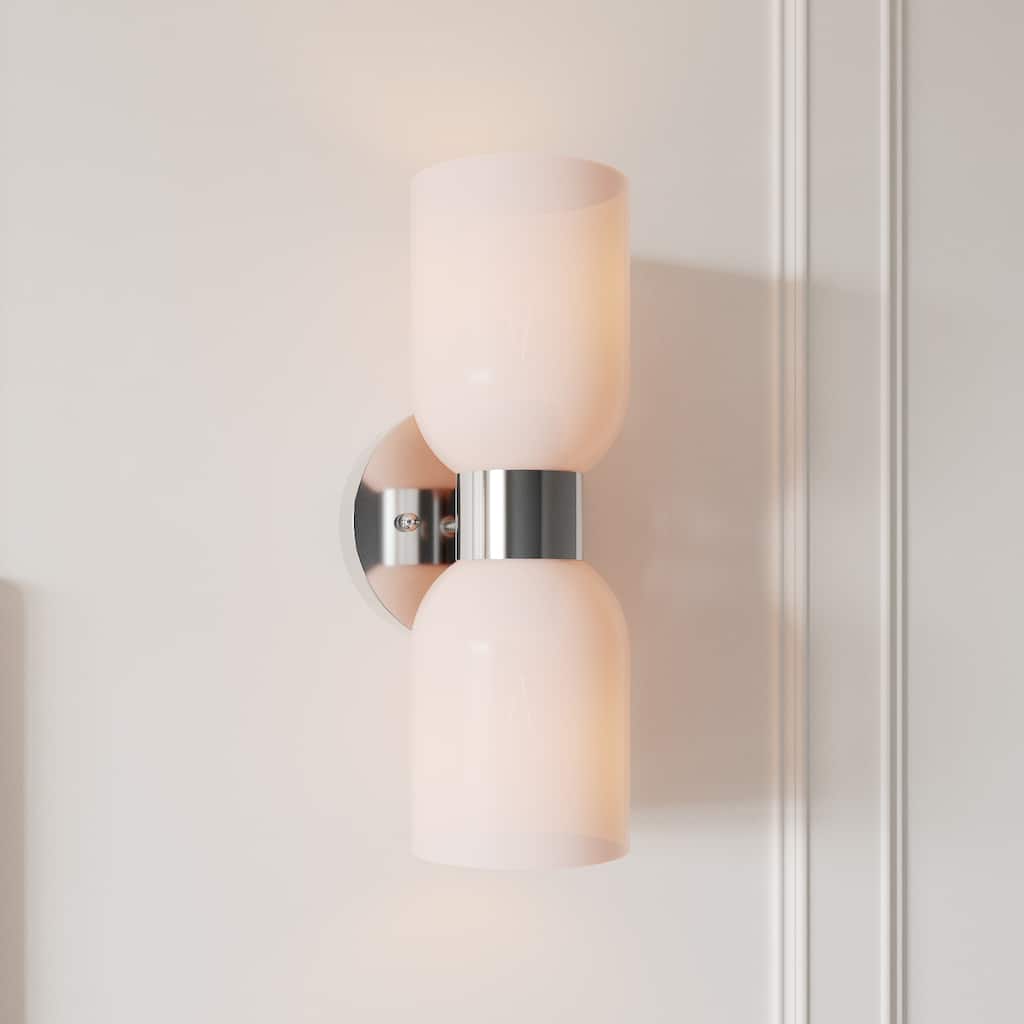 Shuman 2-light Mid-century Modern White Gold Wall Sconce with UL