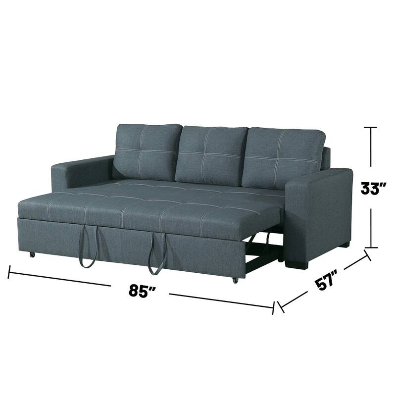 Convertible Sofa with White Stitching and Plastic Legs