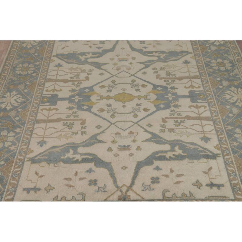 Ivory Oushak Indian Area Rug Handmade Wool Carpet - 8'1"x 9'10"