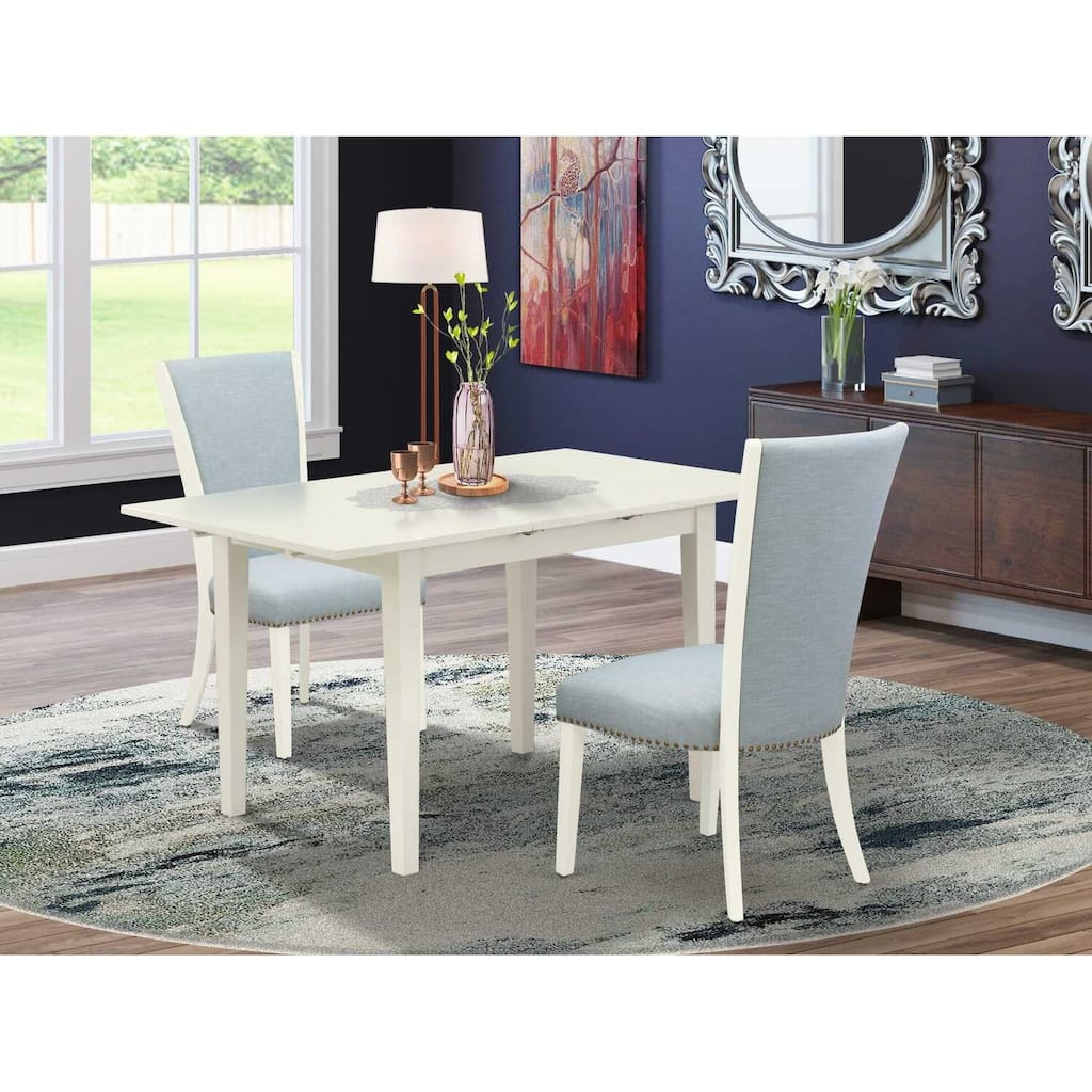 HomeStock 3-Pc Linen White Finish Rectangular Solid Wood Top with Butterfly Leaf Dining Table Set