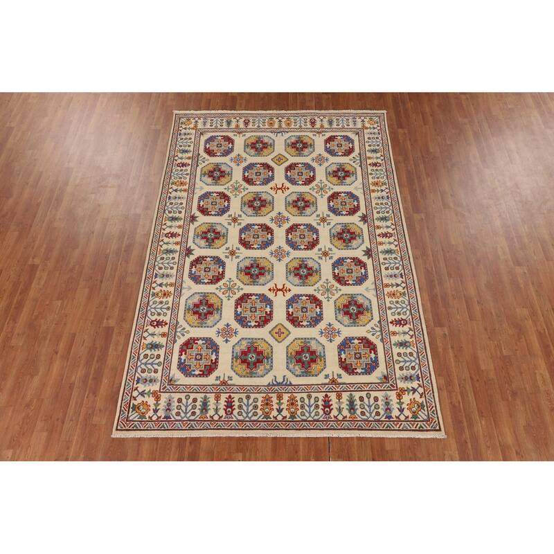 Geometric Kazak Oriental Area Rug Handmade Wool Carpet - 6'5" x 9'8"