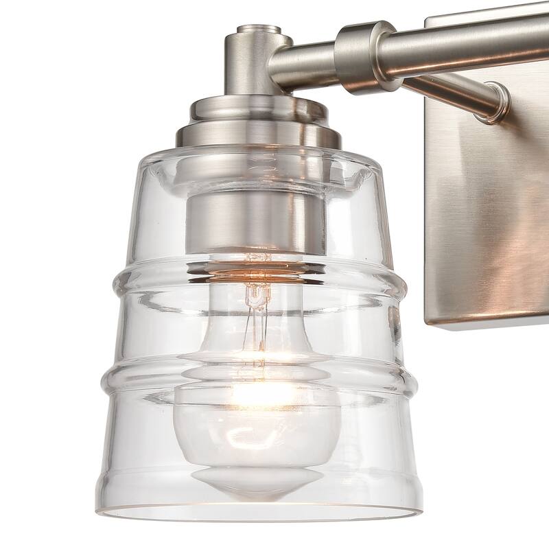 2-Light Ribbed Glass Shade Vanity Light Fixture - 13" - Satin Nickel Finish