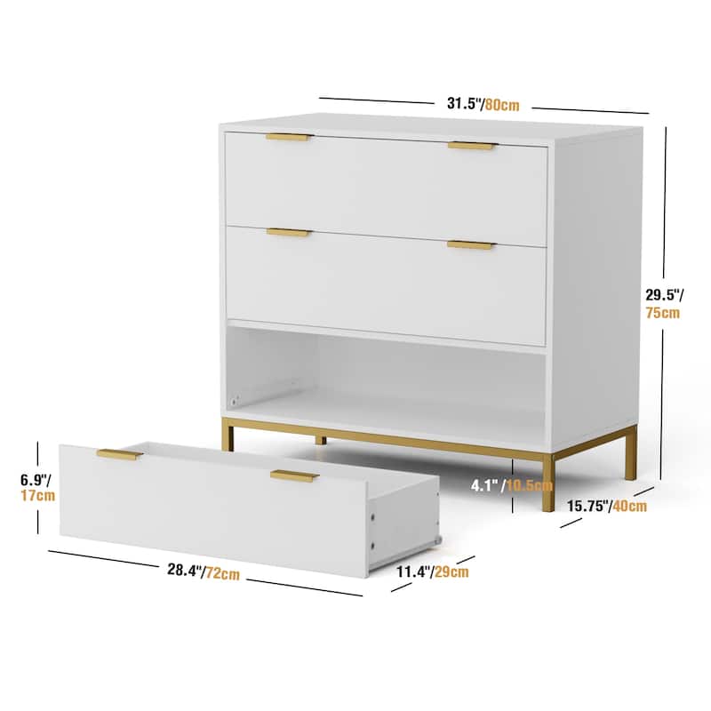 Anmytek Mid-Century Modern 3-Drawer White Dresser for Bedroom Wood Chest of Drawers