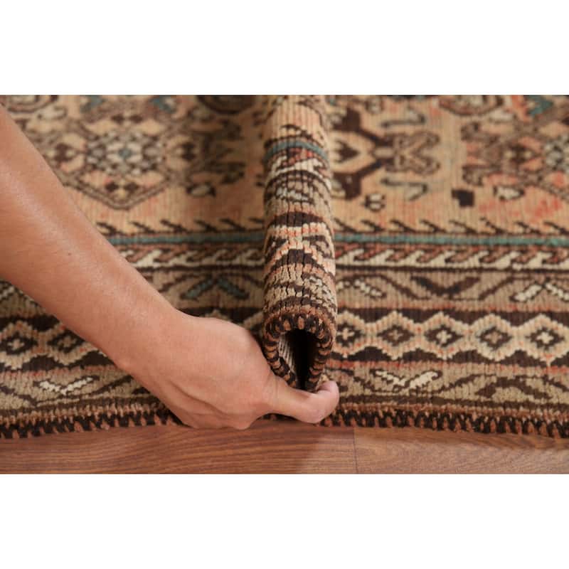 Hamedan Persian Vintage Runner Rug Hand-Knotted Peach Wool Carpet - 3'8" x 9'9"