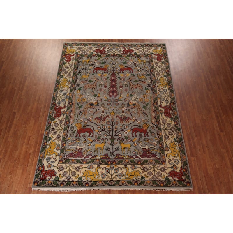 Hunting Animals Design Ziegler Indian Area Rug Handmade Wool Carpet - 8'11"x 12'0"