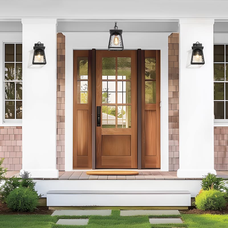 Modern Farmhouse Outdoor Pendant Rippled Glass Lantern Pendant Light