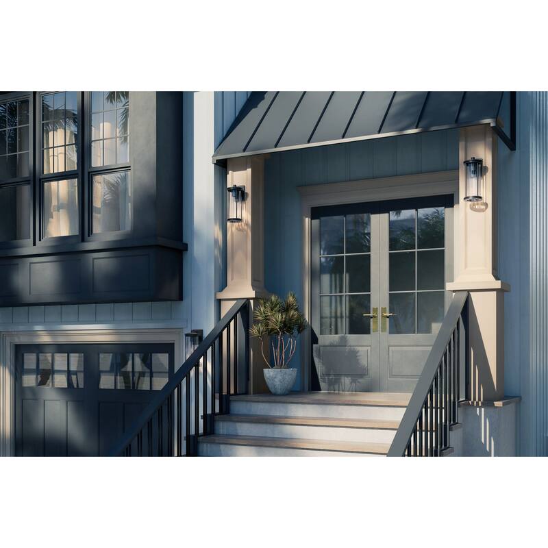 Barras 16" 1-Light Outdoor DarkSky Approved Wall Sconce with Clear Ribbed Glass in Black