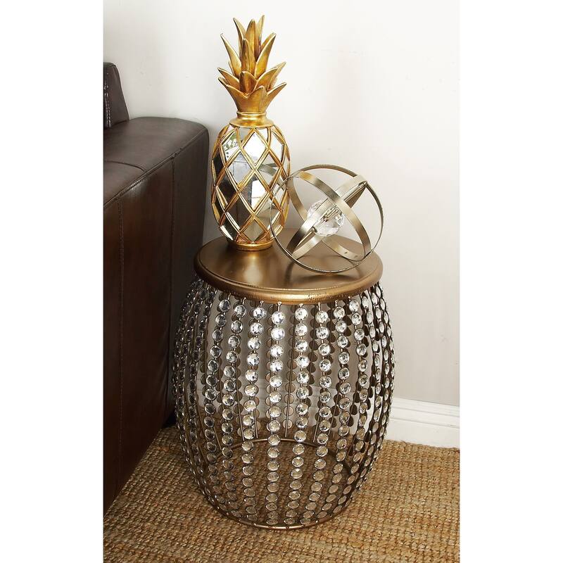 Metal Open Frame Accent Table with Crystal Embellishments - Gold or Black