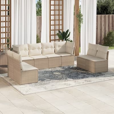 vidaXL Garden Sofa Set Beige PE rattan 8 Piece Sofa Set - 24.4 x 24.4 x 27.2