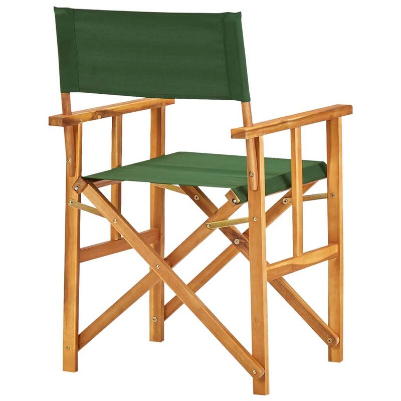 Folding Director's Chairs Set of 2, X Shape Base, Acacia Wood, Green
