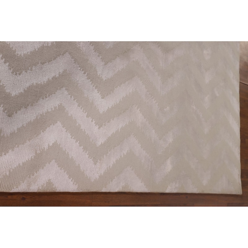 Chevron Style Modern Indian Area Rug Hand-Knotted Wool Carpet - 6'0"x 8'9"