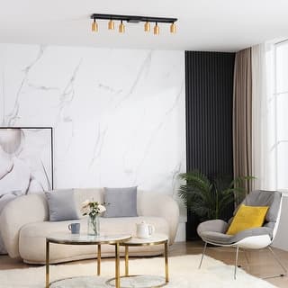 Modern Integrated LED Track Light, 42W Six Bulb with Rotating Heads, 3000K Modern Interior Spotlight, Gold - 5.6" x 34.5"