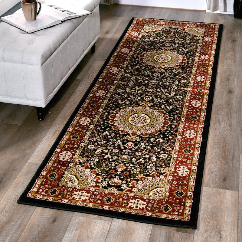 Persian Collection Black Traditional Area Rug - 2'8'' X 8'1'' - Black