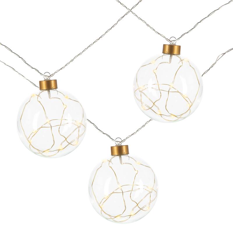 Glass 4 inch D Christmas Ornament Garland with Gold String Lights