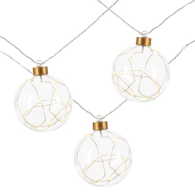 Glass 4 inch D Christmas Ornament Garland with Gold String Lights