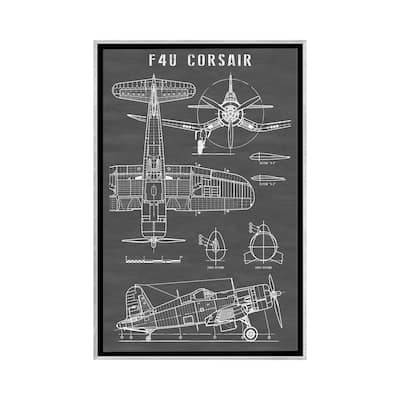 iCanvas "F4U Corsair Vintage Navy Airplane Black" by Action Blueprints Framed