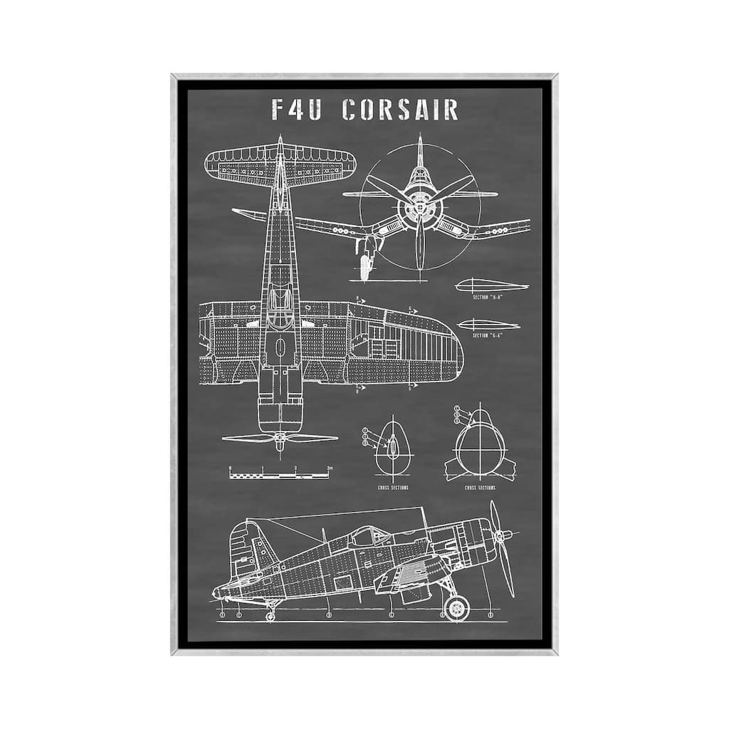 iCanvas "F4U Corsair Vintage Navy Airplane Black" by Action Blueprints Framed