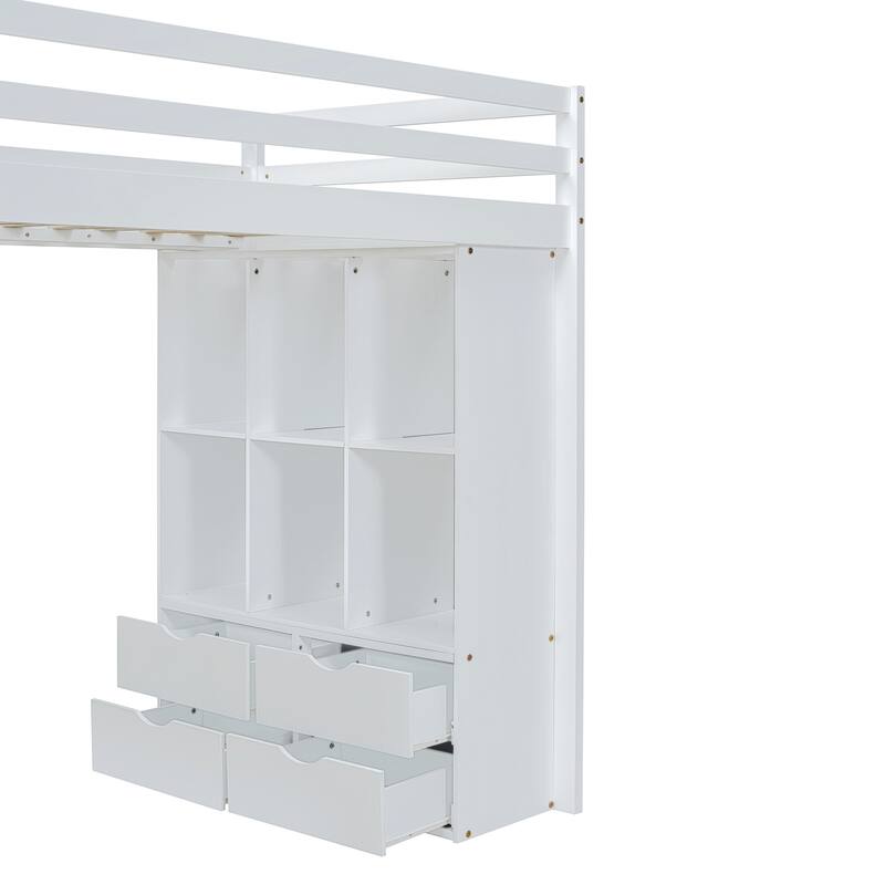 Loft Bed with large shelves, writing desk and LED Light