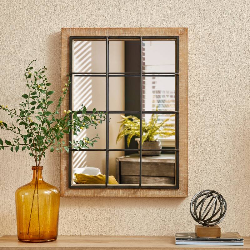 Glitzhome 32"H Large Farmhouse Wooden Metal Windowpane Accent Wall Mirror - 32"