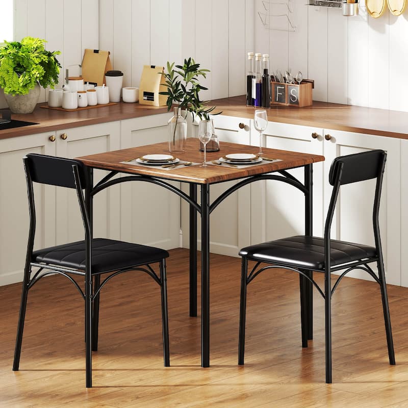 Costway 3 PCS Dining Table Set with Upholstered Seats Padded Backrests