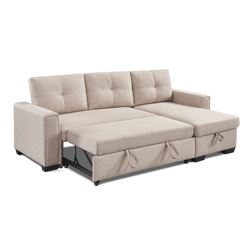 Tufted Sectional Chaise Sofa Sleeper with Storage
