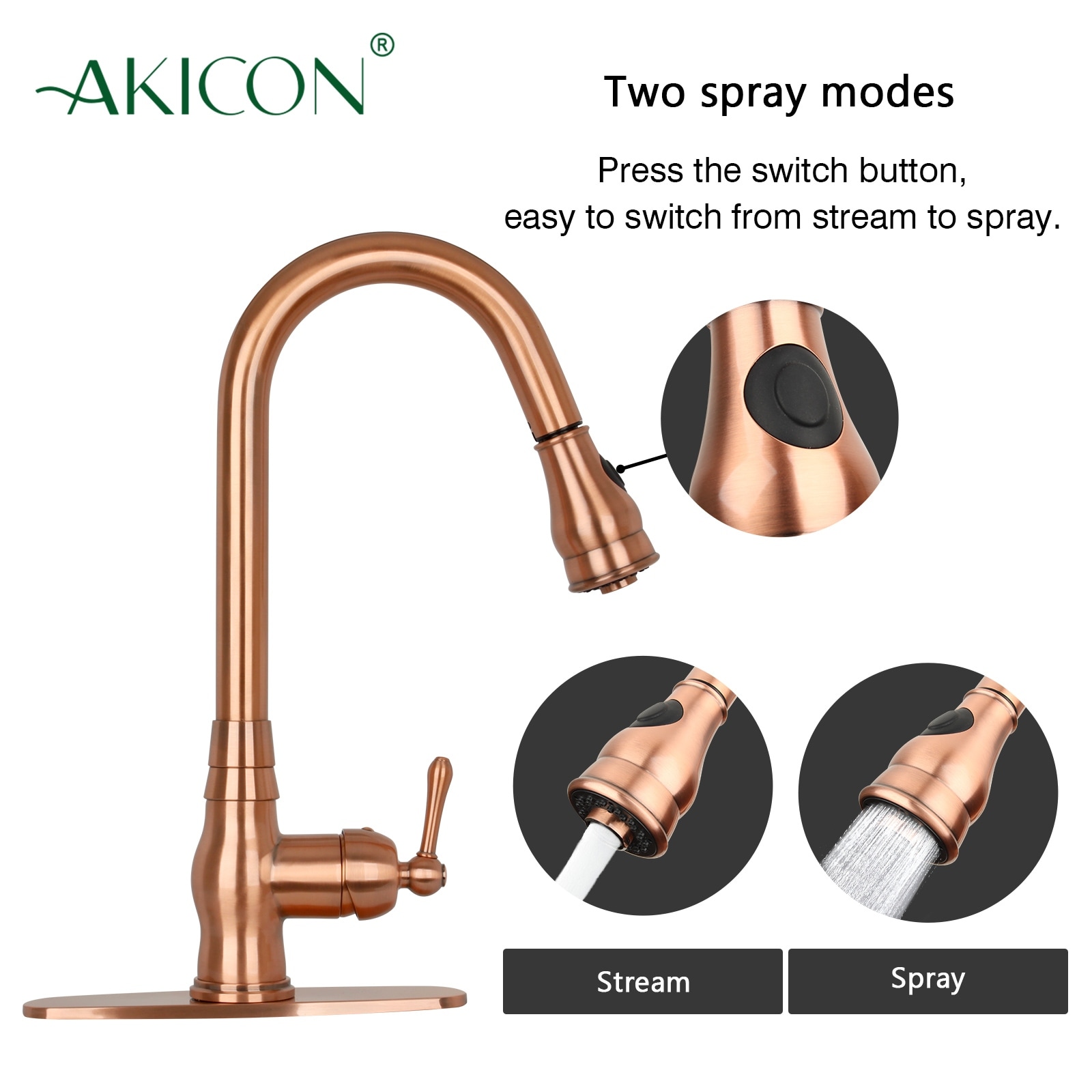 Copper Kitchen Faucet with Single Handle and Pull Down ...