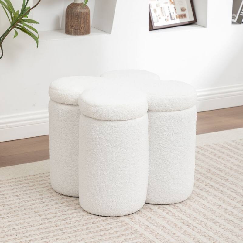 SEYNAR Modern Glam Teddy Velvet Flower Shape Storage Ottoman