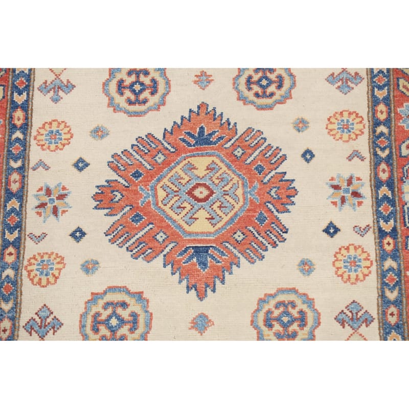 Geometric Kazak Oriental Wool Area Rug Hand-knotted Kitchen Carpet - 3'1" x 4'10"