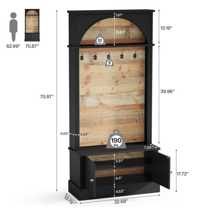 4-In-1 Hall Tree With Shoe Bench and Coat Rack for Entryway, Bedroom