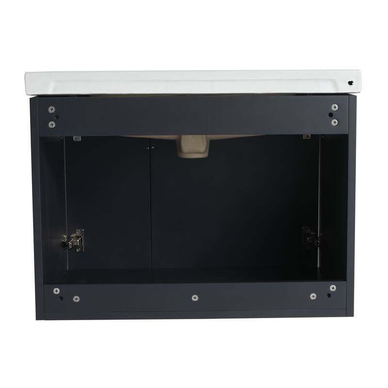 Floating Bathroom Vanity Cabinet with Pre-Drilled Ceramic Sink and Multiple Handle Options - 27.75in L