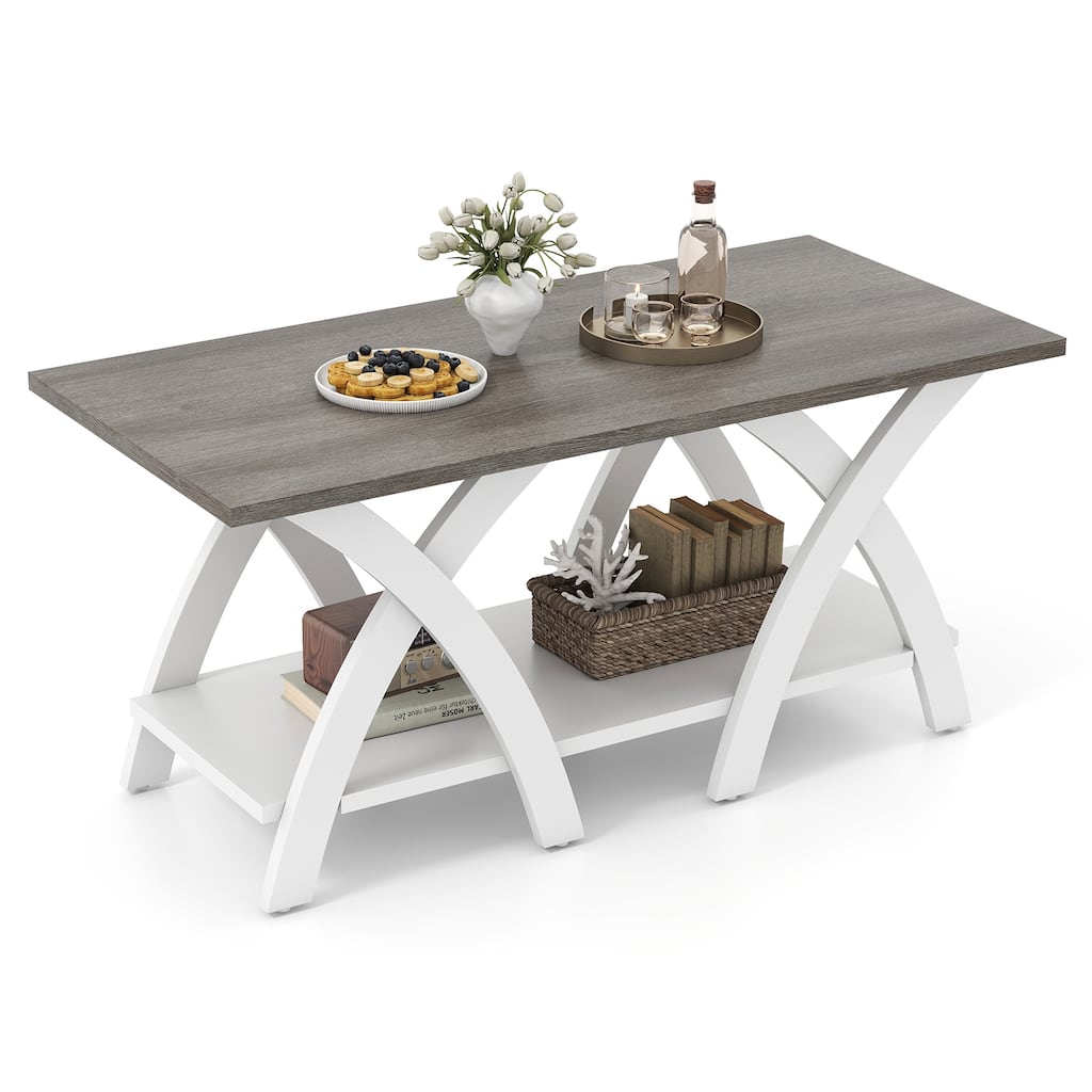 Gymax 40'' Coffee Table w/ Storage Shelf w/X-shaped Legs for Living