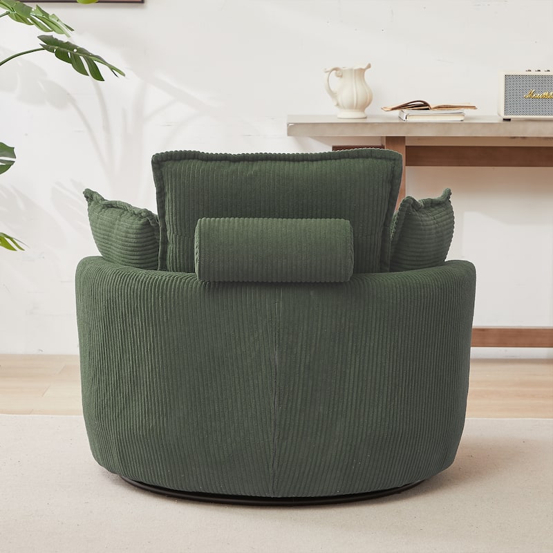 52" Upholstered Swivel Barrel Chair with Moon Storage Ottoman